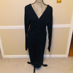 COS Black Button Front Long Chic Dress with Batwing Styling. Size Large